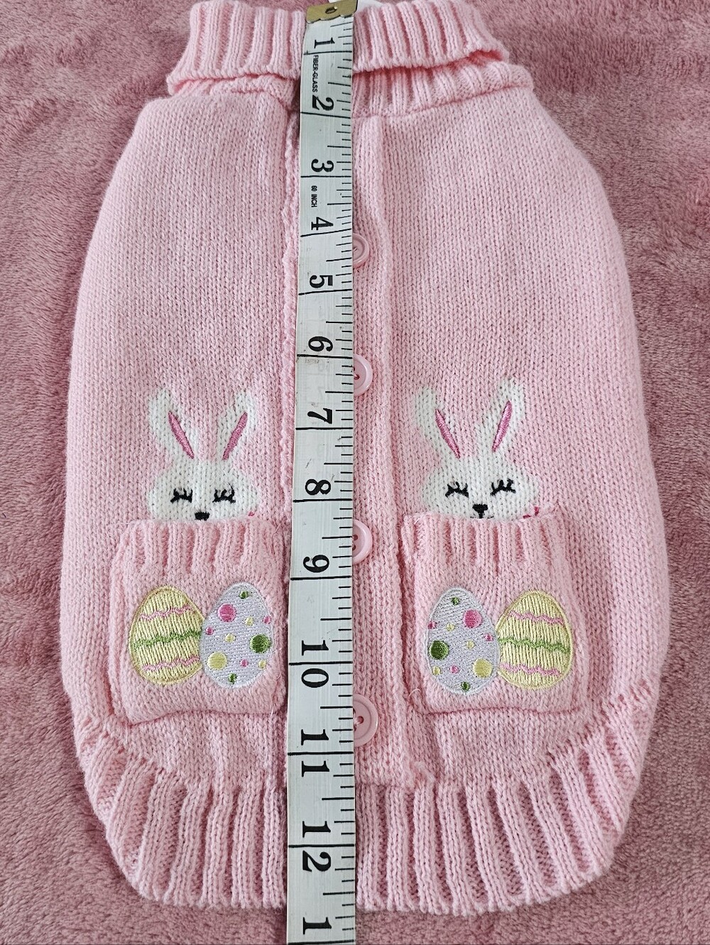 NWOT XS/S Dog Sweater Cardigan w/embroidered Bunny with Egg Pockets - Picture 5 of 7